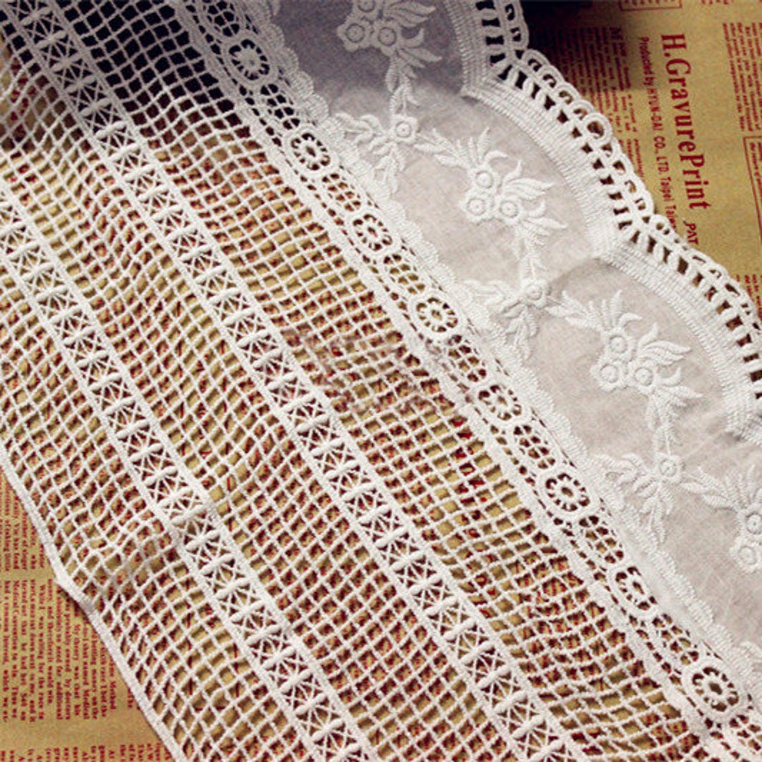5 Yards White Cotton Lace Trim Ribbon Fabric for Dress Skirt