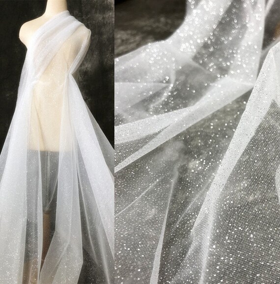Mesh Tulle Sequined Fabric 2 Meters Glitter Powder Sparkling White Elastic  Gauze Wedding Dress Sewing Net Yarn 150cm 57"wide M38C6 - Etsy