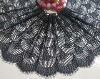 Eyelash Lace Trim 4.5 meters (1.5M/PCS)  Black  Non-elastic  Ribbon Bra Top Dress Sewing Fabric 7.8" wide M34S222Q