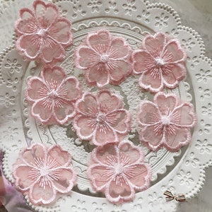 30pcs pink ivory 3D floral flower organza embroidery lace appliques patches 4cm 1.57&quot; wide L14Q173