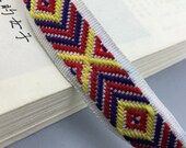 10 yard 2cm 0.78 quot wide red yellow blue square jacquard lace trim ribbon for denim dress clothes ML238