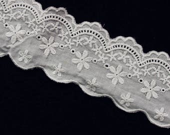 13 yard 4.8cm 1.88" wide ivory cotton embroidered tapes lace trim ribbon clothing dress skirt curtain fabric 113112CQL4K34