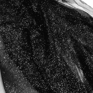 Mesh Tulle Sequined Fabric 2 Meters Glitter Powder Sparkling Black Gauze Wedding Dress Net Yarn Sewing Material 150cm 57&quot; Wide M38C5