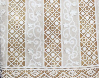 1 yard 125cm 49" wide ivory cotton 2 sides embroidered clothes dress cloth clothing dress skirt curtain fabric  1146056QL4K36