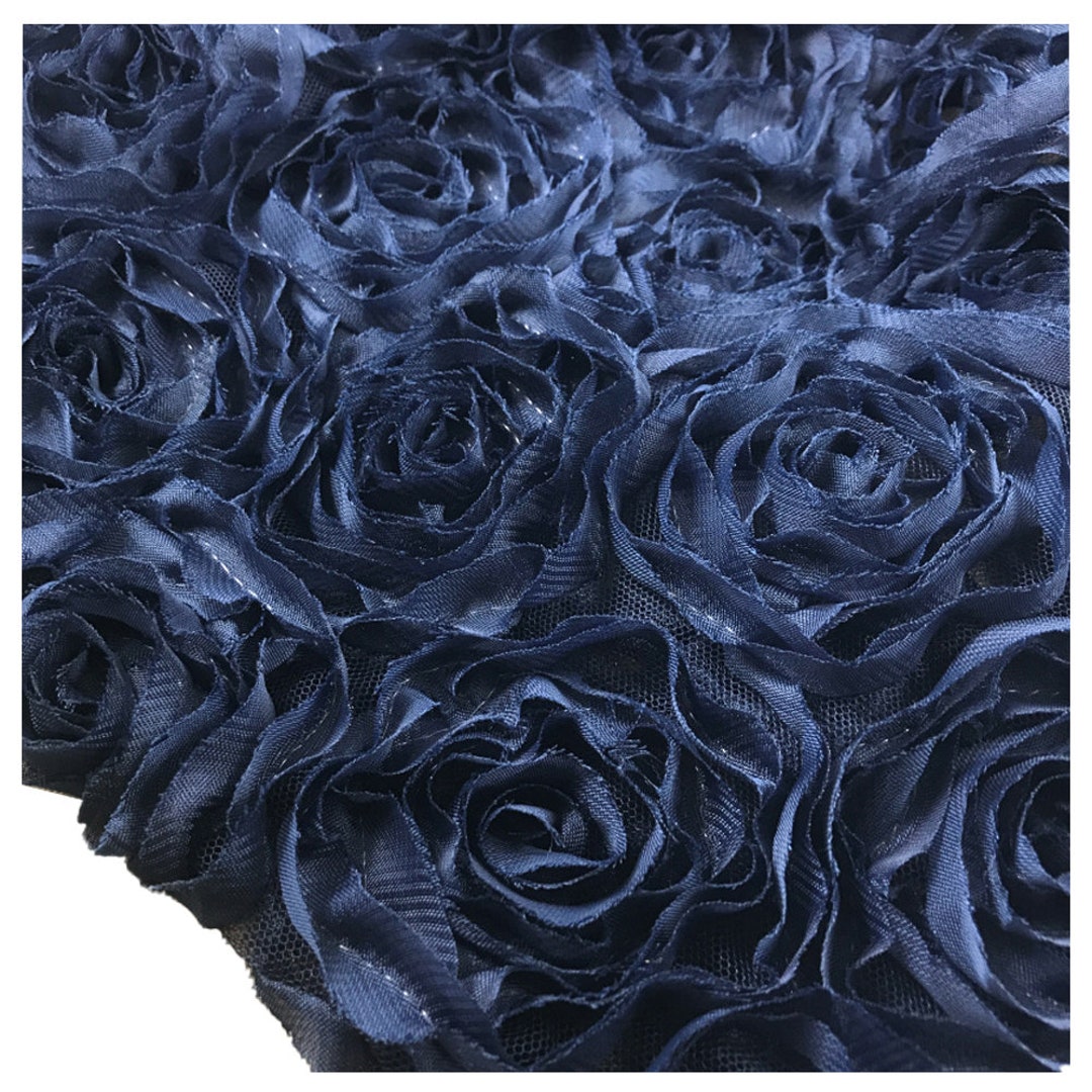 1 Meter Roses 1 Meter Navy 3D Plate Rose Flower Mesh Embroidered Fabric for Dance ...