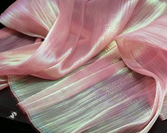 Magic Dark Pink Pleated Organza Fabric Stiff Plisse Fabric for Wedding Bouquet Decor, Backdrops, Fashion Designer Materials M105F13