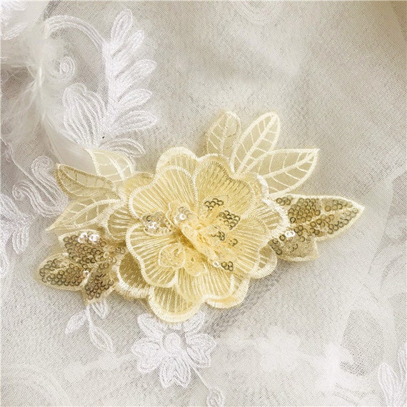 20 Patchs Broderie Organza Fleurs Perles - Appliques Dentelle Noir/Blanc Pour Couture Et DIY