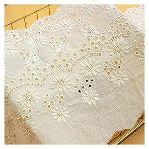Lace Trim 5 Yard Ivory Beige Apricot Cotton Cloth Sunflower Embroidery Ribbon Tapes Dress Top Sewing Fabric 14cm 5.5&quot;Wide M4F196