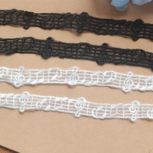 Lace Trim 10 Yards Ivory Black Tulle Gauze Mesh Musical Note Embroidered Tapes Ribbon Sewing Fabric 1.3cm 0.51" Wide M25C83