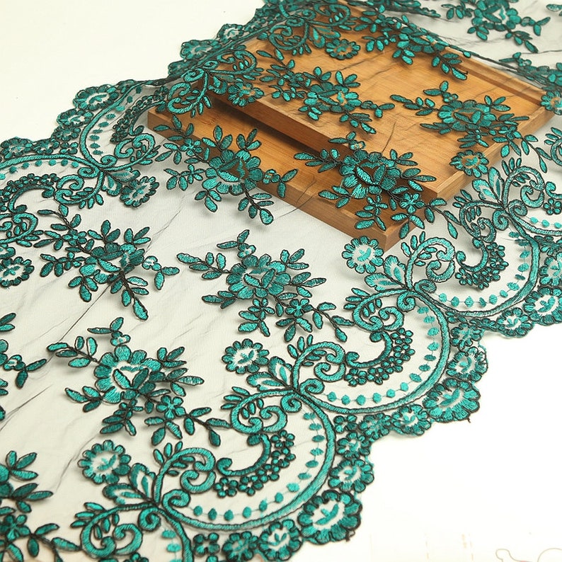 Green Lace Trim 1 Meter Tulle Gauze Mesh Embroidery Ribbon Fabric Bridal Wedding Dress Sewing Material 54cm 21 Wide S19C20
