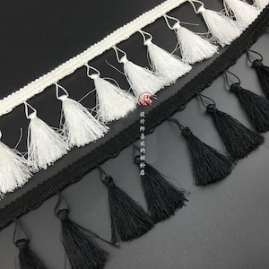 3 yard white black polyester tassel fringe tapes lace trim ribbon 7.5cm 2.95&quot; wide ML335