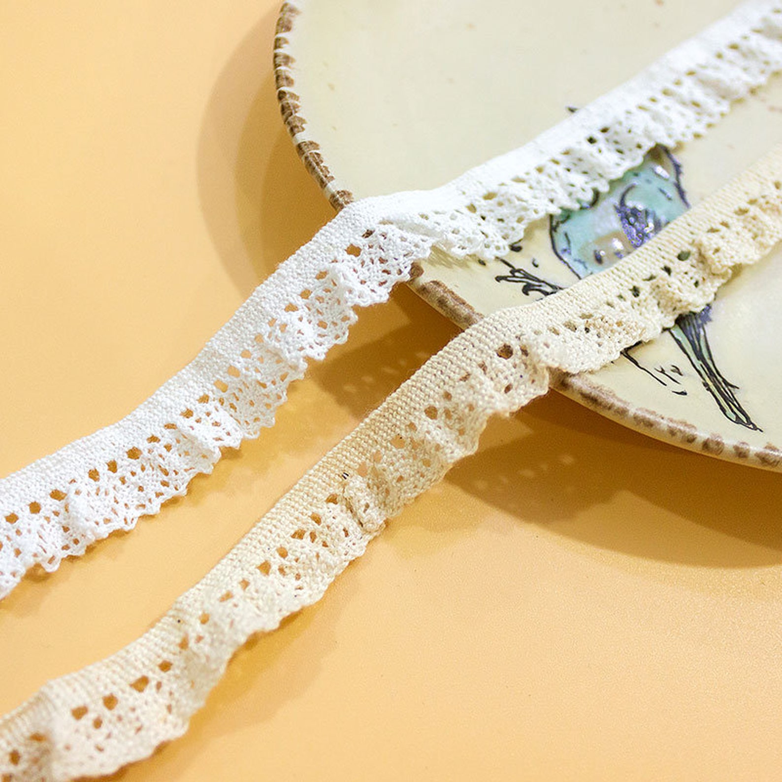 Cotton Ruffled Lace Trim 20 Yard Ivory Beige Gold Elasitc Etsy