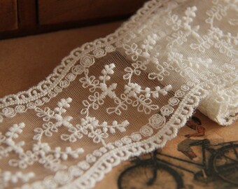 10 yard 6cm 2.36&quot; wide ivory mesh embroidery lace trim ribbon ML25L70