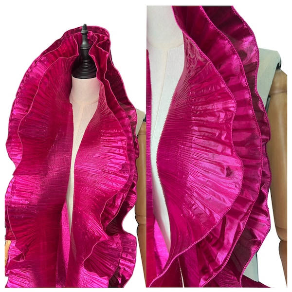 Rose Pink Pleat Lace Trim 3 meters Stiff Ruffled Trims Crumple Pleated Fabric Ribbon Cuff Collar Dress Sewing Materials 5.9"Wide M38F17