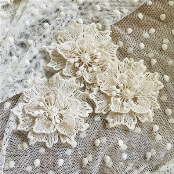 Society6 ケース Elegant Peach Ivory Black Floral Lace Color Flower Lace Applique 10pcs Ivory Beige Beaded Organza
