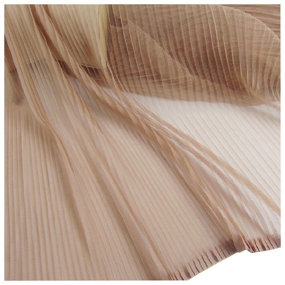 Khaki Ruffle Pleated Mesh Fabric Crinkle Accordion Pleated Tulle