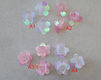 50pcs 3cm 1.18" pink white sequins beads Rhinestones flower floral appliques patch brooch shoes hats bags clothes decorative M48Z46