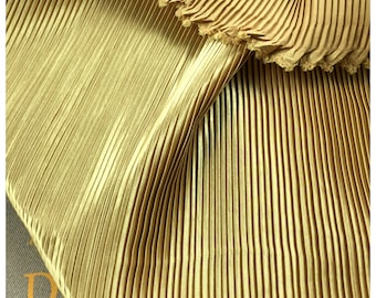 2 meters 150cm 59.05" width champagne gold fine stripe crumple accordion pleated faux silk satin fabric clothes dress skirt MM17