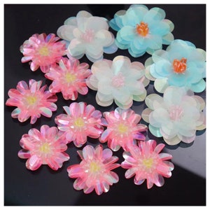 Sequins Patches 10 PCS Rhinestones Beads Flower Appliques Brooch Stickers Patch for Clothes Bag Shoes Sew-On Sewing Accessories M43F182
