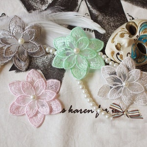 30pcs 5.5cm 2.16" wide pink light gray green 3D beads organza embroidery lace appliques patches L14M42