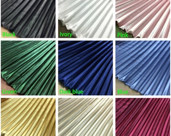 Multicolor Pleated Fabric Crumple Accordion Pleated Faux Silk Satin Fabric for Dress Skirt 150cm 59.05" width MM312