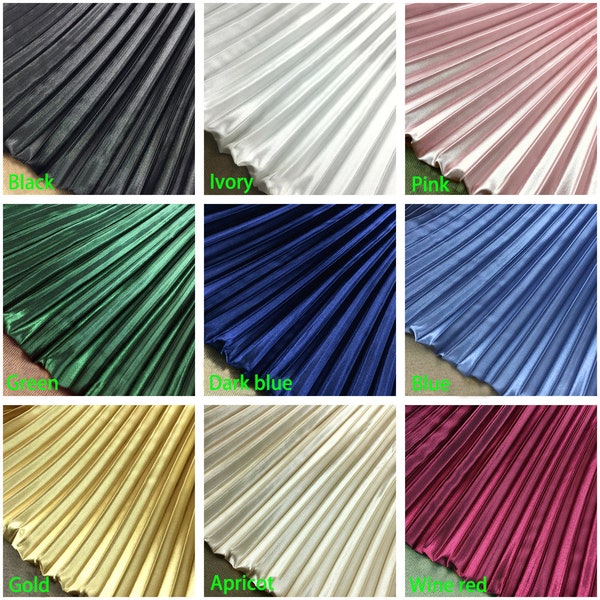 Multicolor Pleated Fabric Crumple Accordion Pleated Faux Silk Satin Fabric for Dress Skirt 150cm 59.05" width MM312