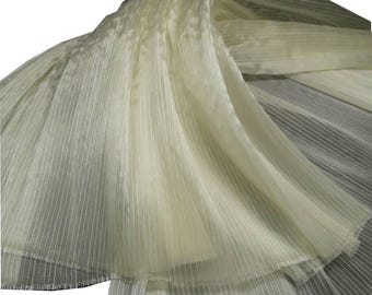 Beige Pleated Organza Fabric Plisse Fabric Accordion Crimping Wrinkle Stiff Wedding Dress Modeling Decorative Designer Fabric M105F6