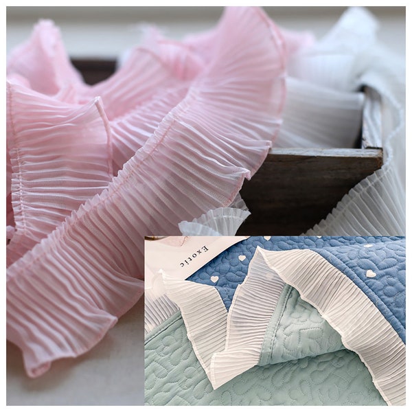 Pleat Lace Trim 10 meters Ruffled Crumple Chiffon Pleated Fabric Ribbon Cuff Collar Dress Clothing Sewing Material 5.5cm 2.16"Wide M37F15