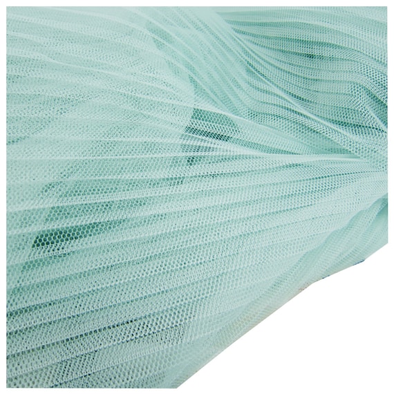 Blue Green Ruffle Pleated Mesh Fabric Crinkle Accordion Pleated