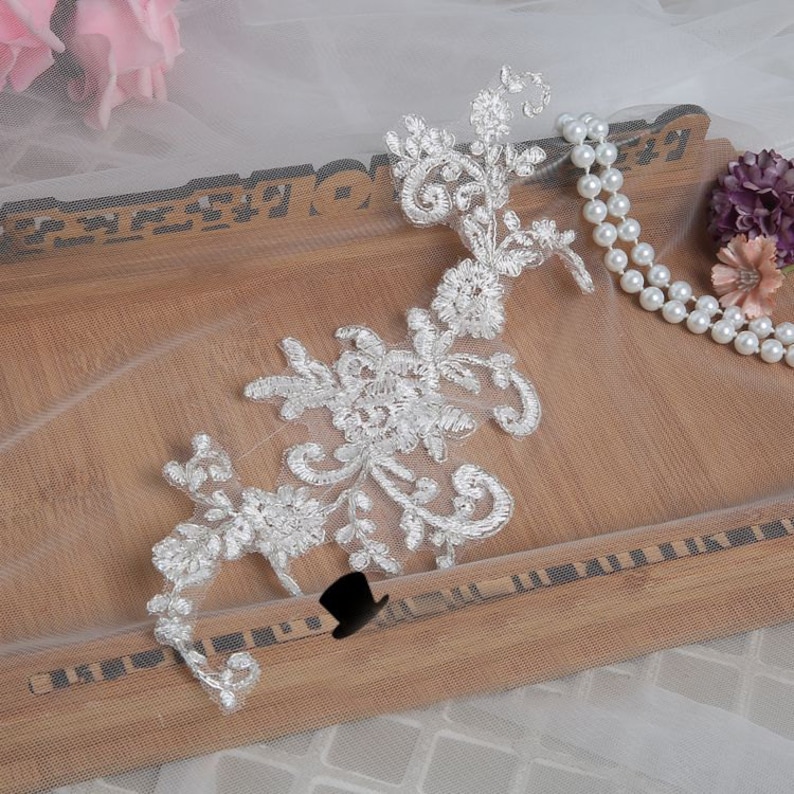20pcs 28*11cm wide ivory bridal wedding embroidery lace appliques patches for dress skirt clothes L24L18 free ship