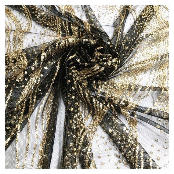 Tulle Sequined Fabric 1 Meters Black Gold Wavy Corrugated Ironing Powder  Mesh Wedding Dress Net Yarn Sewing Material 57" Wide M38C4 AM - Etsy