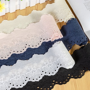 Pizzo Trim 10 Yard Avorio Beige Navy Rosa Nero Cotone Panno Fragola Fiocco Ricamato Nastro Nastro Tessuto 7.5CM 2.9" Largo M4F141