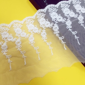 10 yard 11.5CM 4.52&quot; ivory/black mesh cotton embroidered lace trim ribbon QL4K337Q16595