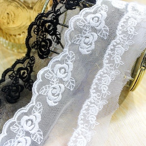 Lace Trim 15 Yard Ivory Black Gauze Tulle Mesh Cotton Embroidery Ribbon Tapes Dress Clothing Sewing Fabric M4F121