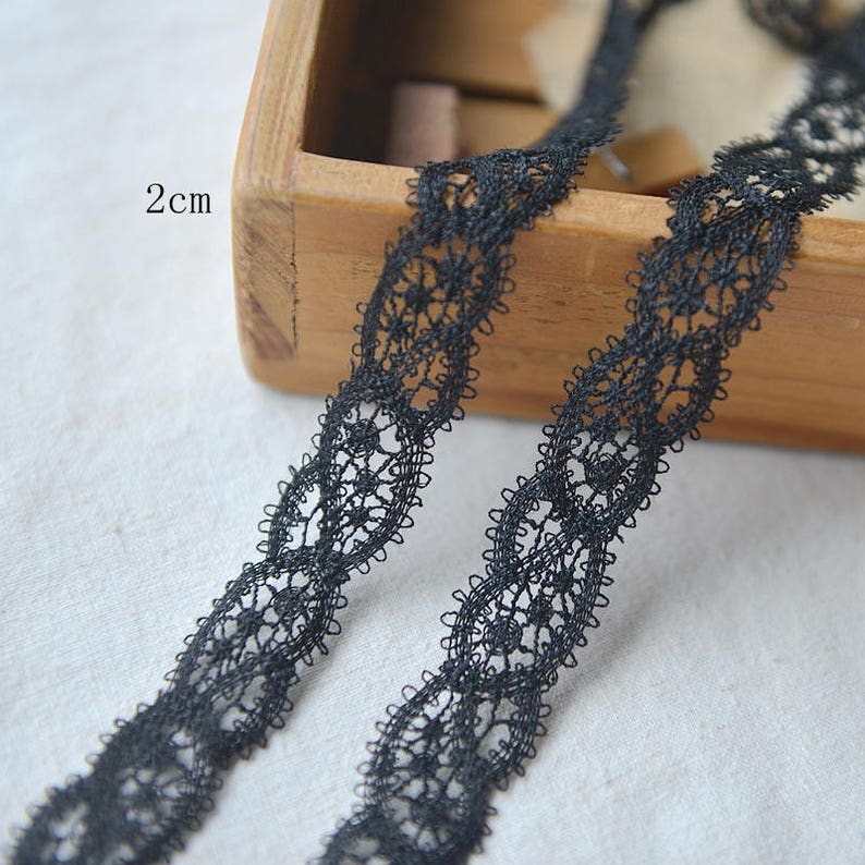 2cm 0.7 wide 20 meters black embroidered lace trim tapes ribbon for clothes dress M9Q48G104