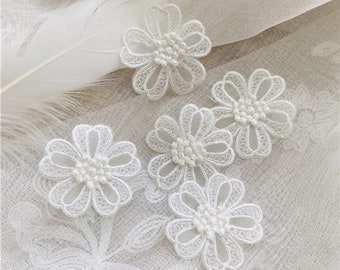 Appliques 15pcs Black Ivory Flower  Floral Organza Embroidery Lace Patches For Dress Sweater Clothes 4.5cm 1.77" wide L14C60