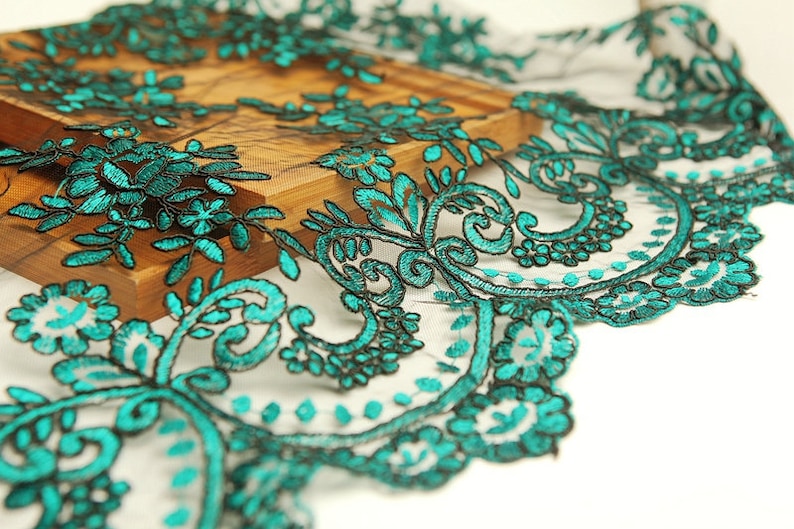 Green Lace Trim 1 Meter Tulle Gauze Mesh Embroidery Ribbon Fabric Bridal Wedding Dress Sewing Material 54cm 21 Wide S19C20