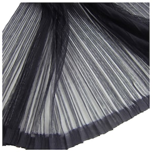 Black Ruffle Pleated Mesh Fabric Crinkle Accordion Pleated Tulle fabric for Dress Skirt Evening Gowns 61 inches Width LX179