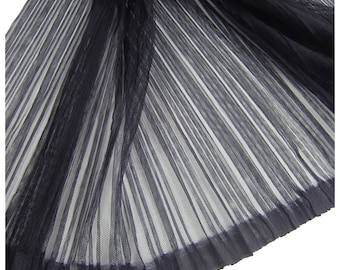 Black Ruffle Pleated Mesh Fabric Crinkle Accordion Pleated Tulle fabric for Dress Skirt Evening Gowns 61 inches Width LX179