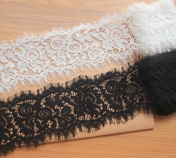 Eyelash Lace Trim 6 Meter in 2 Pieces Ivory Black Embroidered