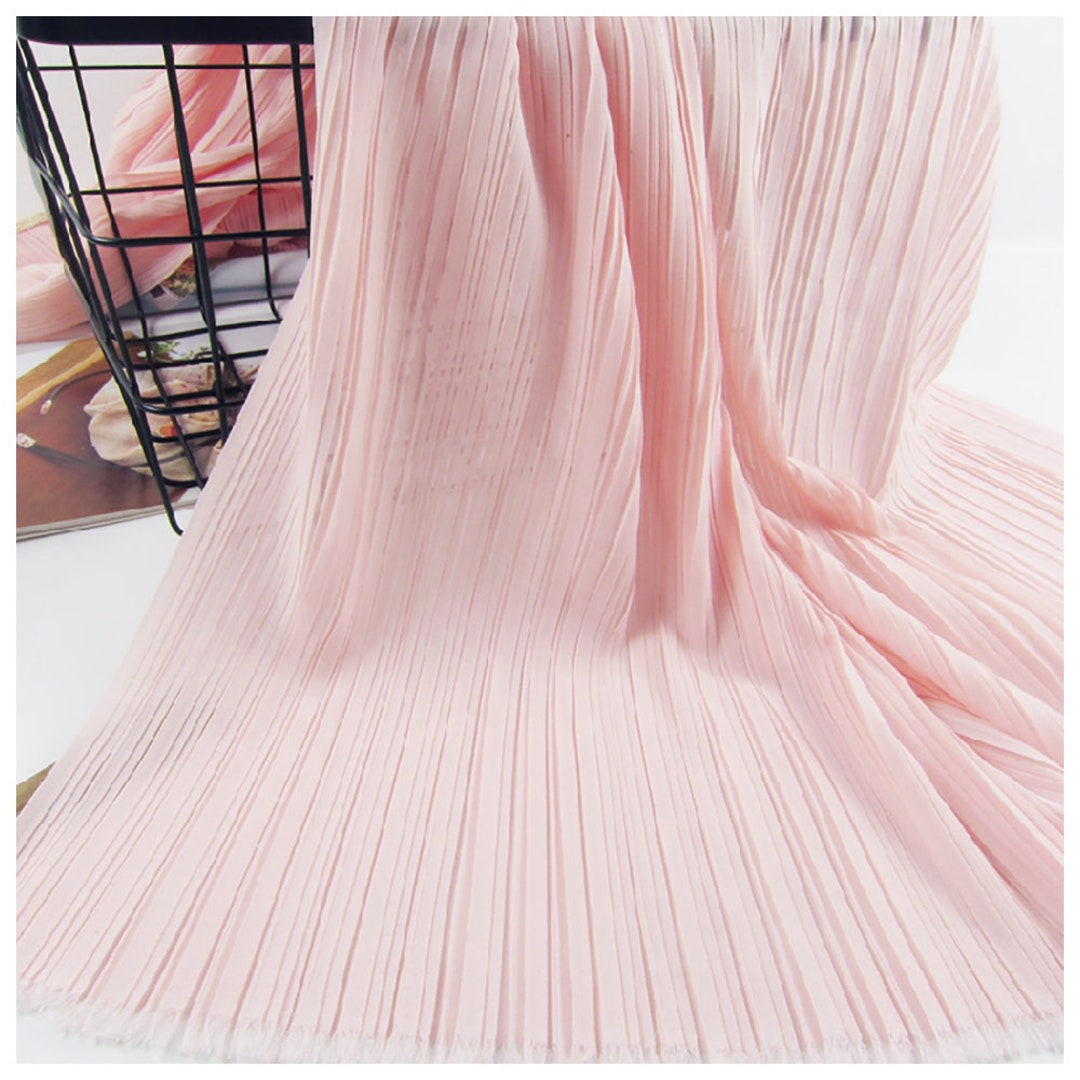 Pink Ruffled Pleated Chiffon Fabric Solid Dress Clothes Materials 150CM ...