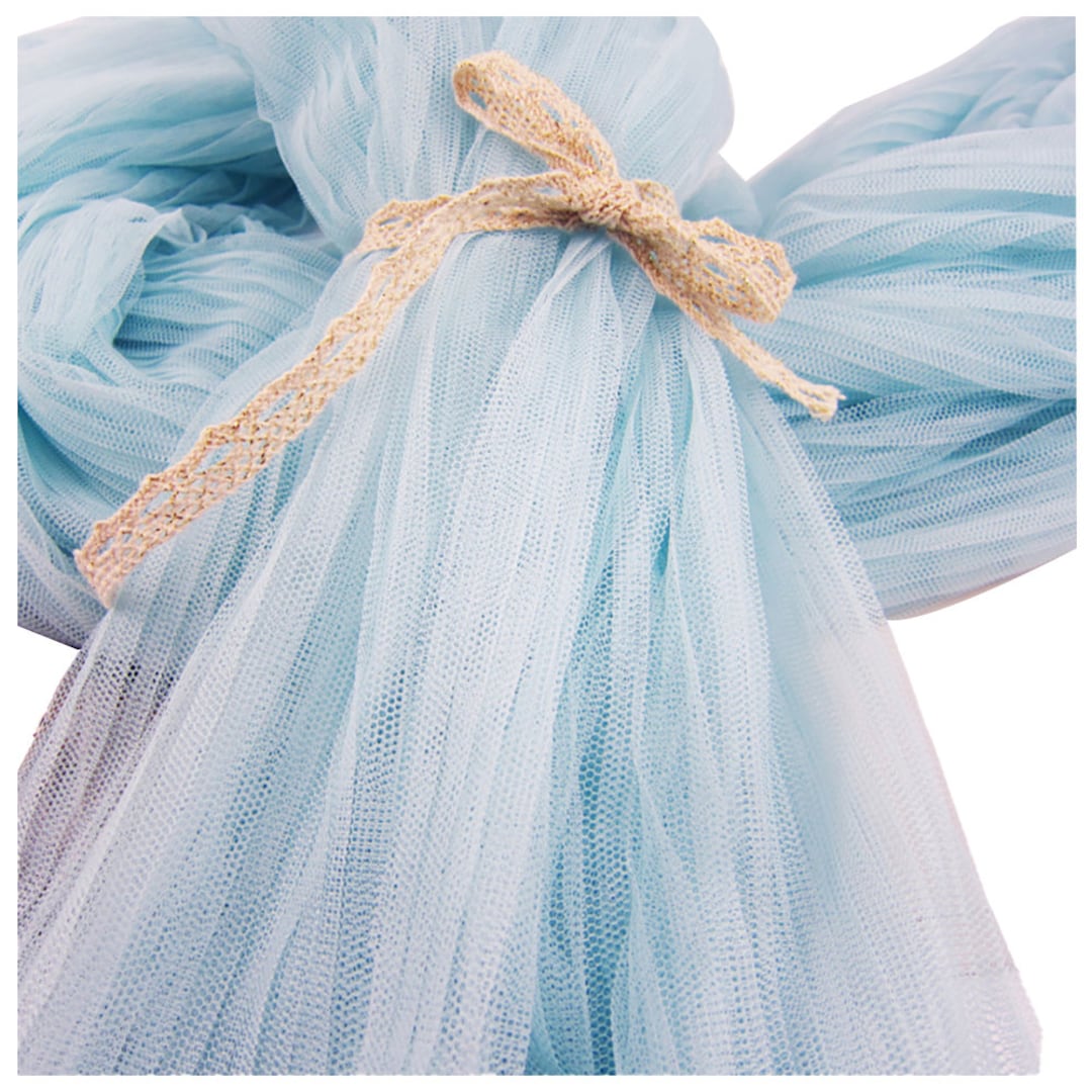 Light Blue Ruffle Pleated Mesh Fabric Crinkle Accordion Pleated