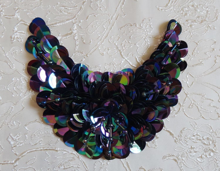 ハンドメイドv 3pcs 14x9cm Black Blue Yellow Red Flowers Sequins Beads