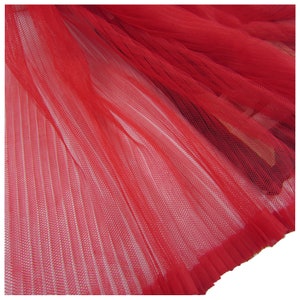 Red Ruffle Pleated Mesh Fabric Crinkle Accordion Pleated Tulle fabric for Dress Skirt Evening Gowns 61 inches Width LX179