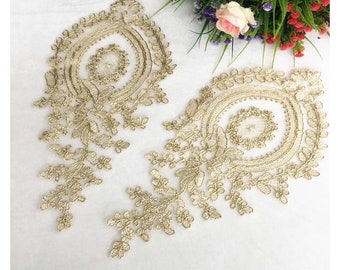 Gold Patches 10 PCS Bridal Wedding Embroidery Flower Appliques for Dance Dress Skirt Clothing Lace Materials 30*15cm M38F2 AM