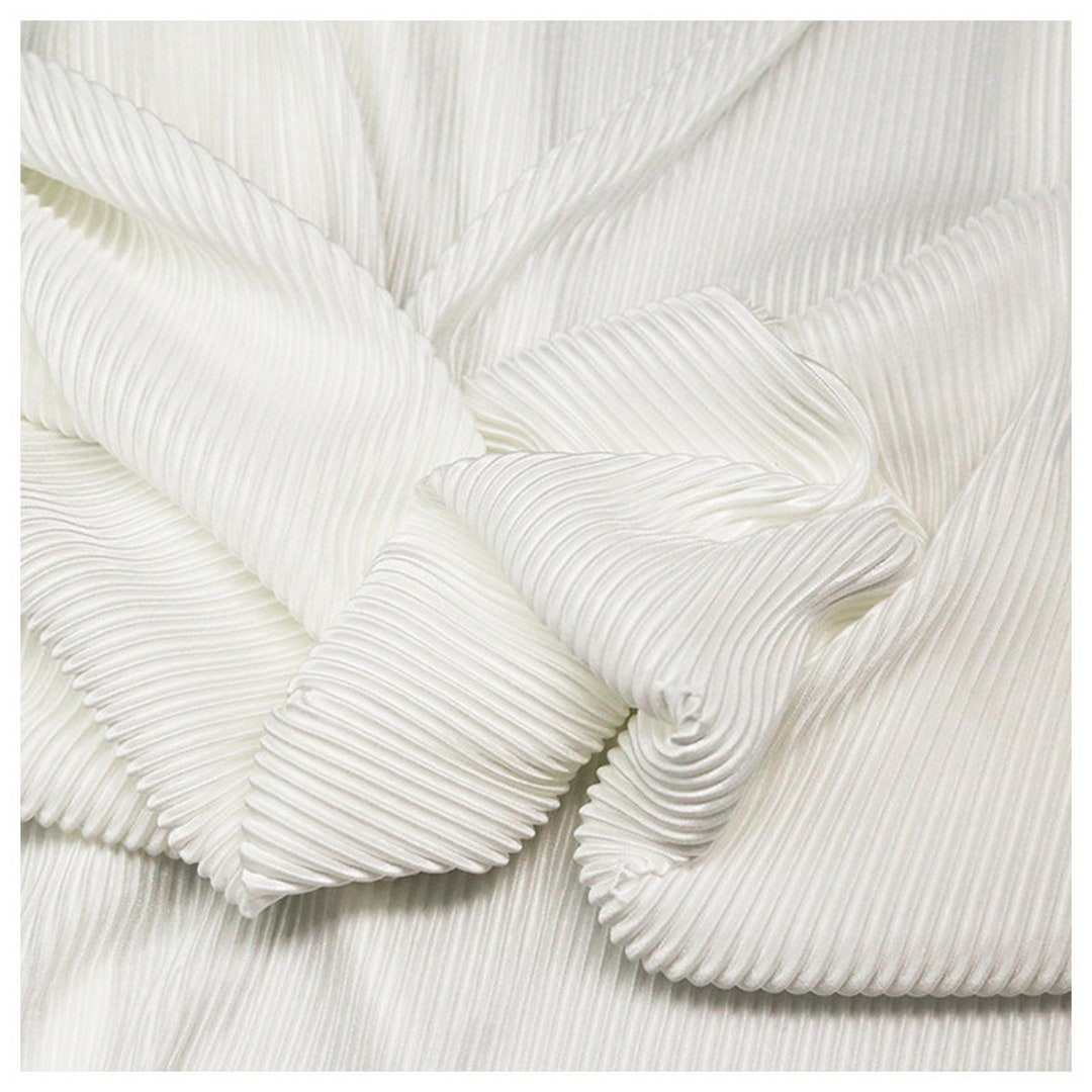 Creamy White Pleated Fabric Stretch Fabric Line Texture Elastic Fine ...