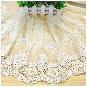 Mesh Lace Trim 5 Yard Beige Apricot Gauze Tulle Cotton Embroidery Ribbon Edge Clothes Dress Sew Fabric 25cm 9.84&quot;Wide  M4F395
