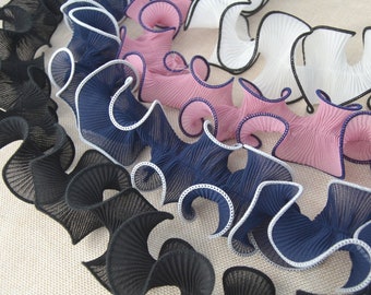 Lace Trim 5 meter Black White Pink Navy Chiffon Ruffled Tapes Ribbon Scallop Cuff Sewing Fabric Cloth 6.5cm 2.5inch width L23J65