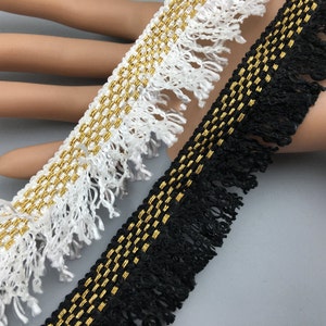 Fringe tassels 5 yard ivory black gold tassels fringe lace trim ribbon 3cm 1.18&quot; wide ML203P795