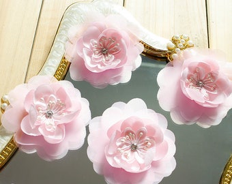 20 Stück bestickt weiß rosa Strass Brautkleid Spitze Applikationen Patches 8cm 3,14" breit L24L68